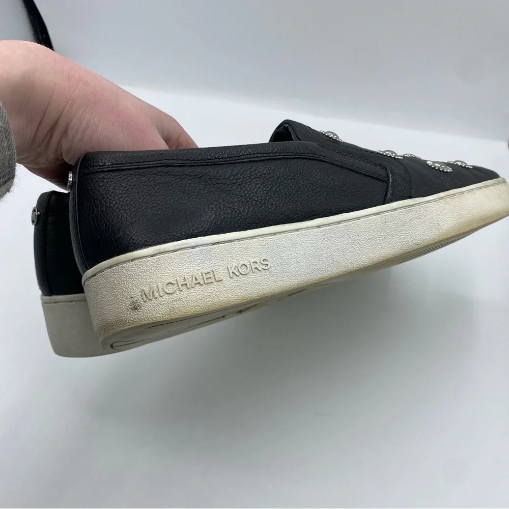 Michael Kors Leo Embellished Studded Black Leather‎ Slip On Sneakers size 9.5